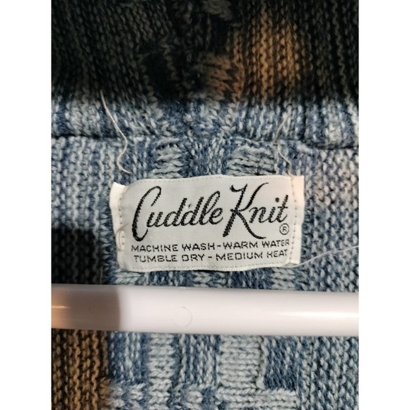 Cuddle Knit hooded Blue Knitted blanket smock poncho pullover Vintage - Picture 3 of 4